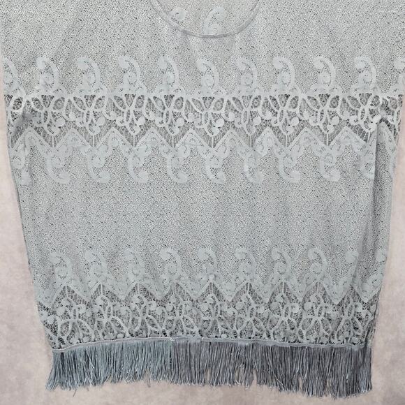 Arianna by Howards Gray Lace Fringe Boho Beach Swim Cover Up Duster Kimono XL - Picture 5 of 8